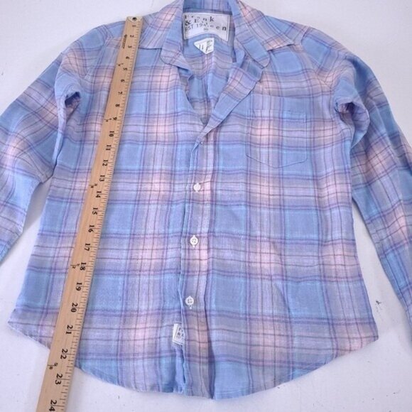 Frank & Eileen Barry Linen Plaid Button Up Shirt Size XS Blue Pink - Picture 5 of 7